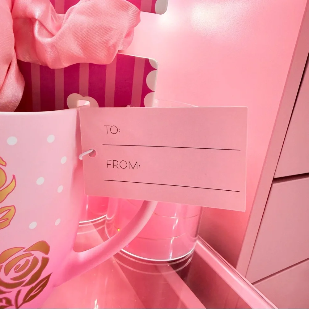 Pink & Gold Rose Ceramic Coffee Cup Petal & Pearl Satin Scrunchie Gift Set